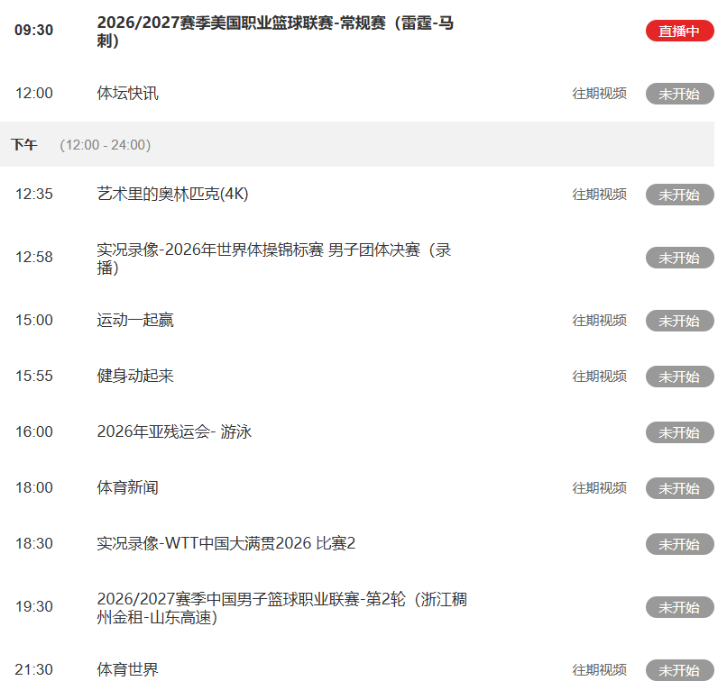 熊猫体育今日重要赛事！10月21日，CCTV5、CCTV5+节目表